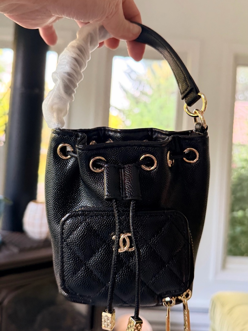 FULL SET CC Makeup PU Leather Mini Bucket Bag w Gold Hardware NEW in Box